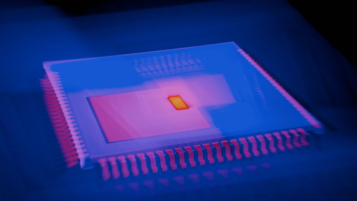 AI microchip with glowing circuit details